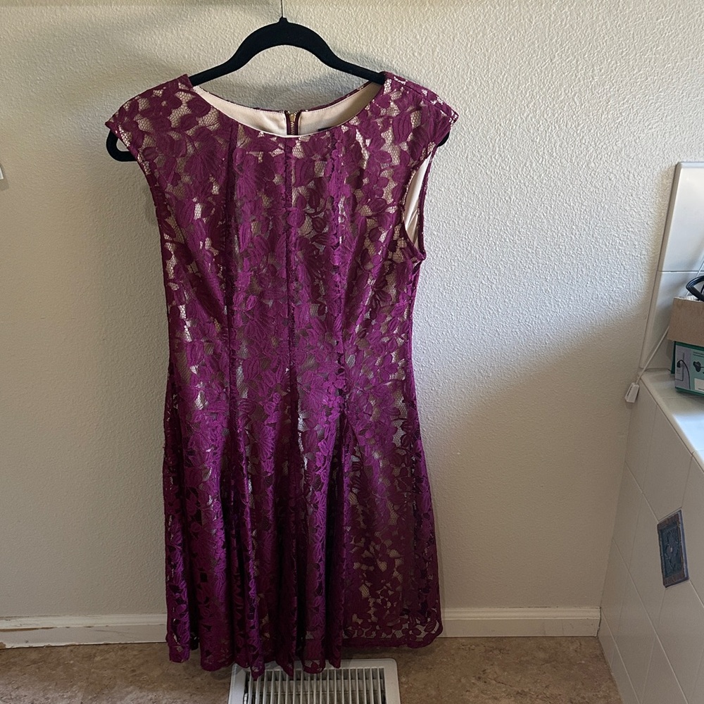 Gabby Skye Plum Lace Midi Dress